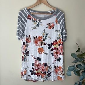 Boutique Floral Stripes Short Sleeve Shirt Sz 1x